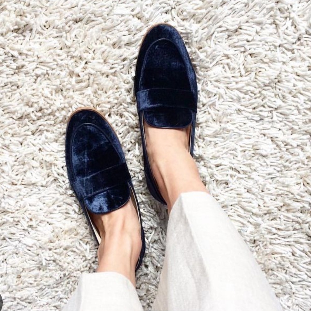 Zara Blue Velvet Loafers